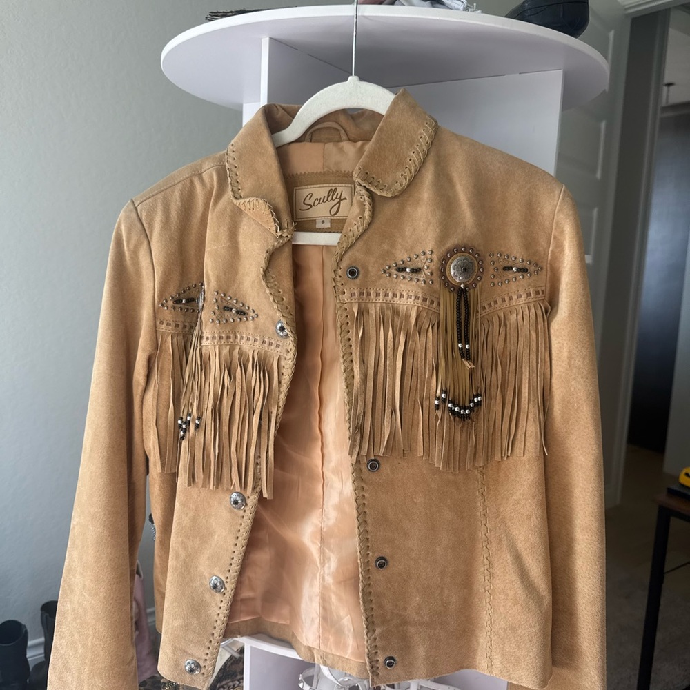 Scully Light Brown Suede Fringe Jacket